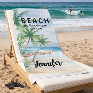 Beach palm trees name quote beach towel