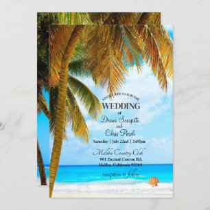 Beach Palm Trees Ocean Destination Wedding Invitation