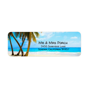 Beach, Palm Trees, Ocean Return Address Label