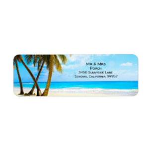 Beach, Palm Trees, Ocean Return Address Label