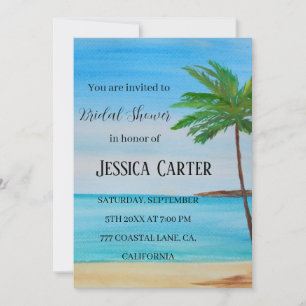 Beach Palm Trees Ocean Tropical Bridal Shower Invitation