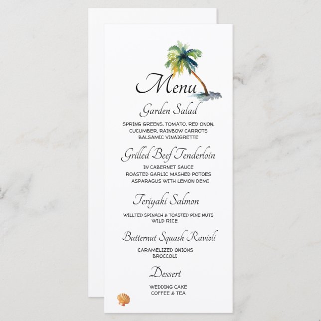 Beach, Palm Trees, Ocean Wedding Menu (Front/Back)