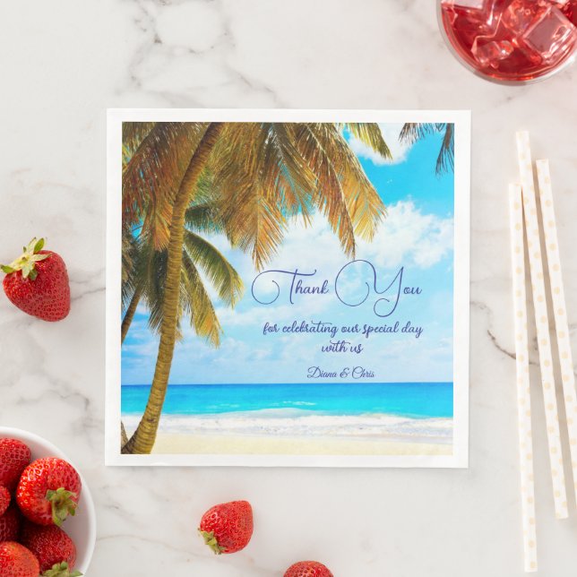 Beach, Palm Trees Ocean Wedding  Paper Dinner Napkins (Insitu)