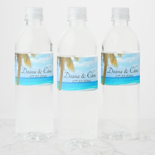 Beach Palm Trees Ocean Wedding Water Bottle Label