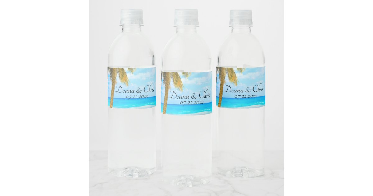 Beach, Palm Trees, Ocean Wedding Water Bottle Label | Zazzle