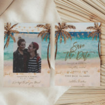 beach palm trees photo save the date card