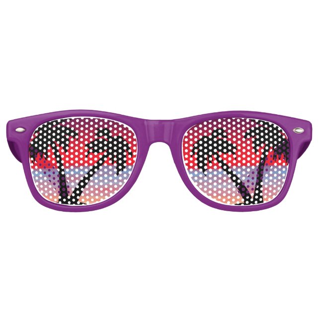 Beach Palm Trees Purple Red Sunset Retro Sunglasses (Front)