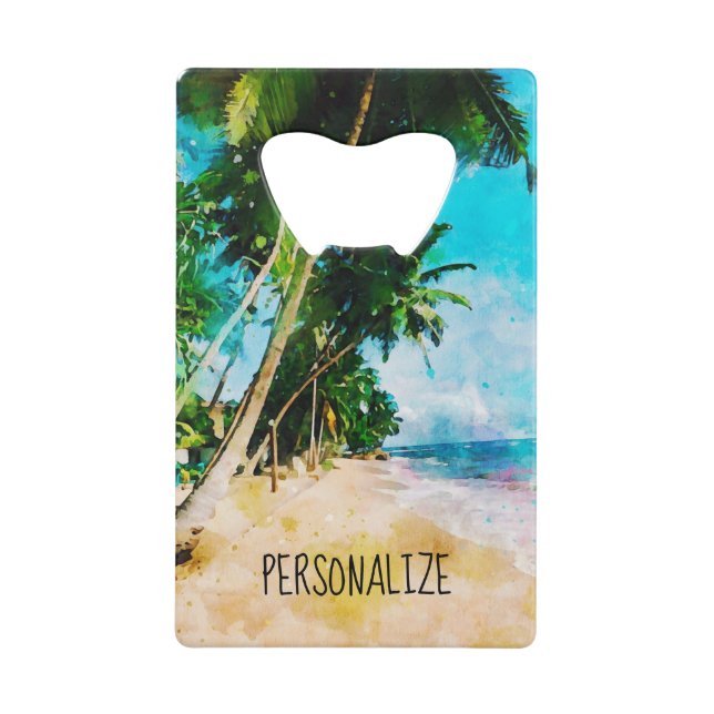 Beach Palm Trees Stainless Steel Bottle Opener (Front)
