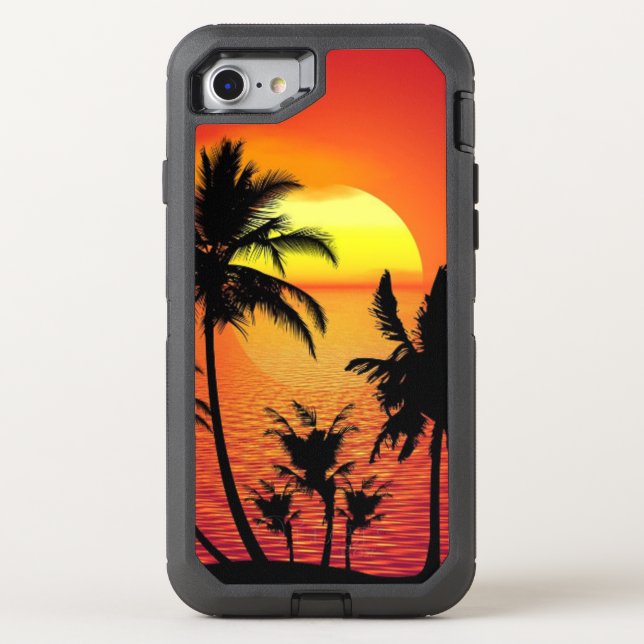 Beach Palm Trees Summer Sunset Orange Tropical Otterbox iPhone Case (Back)