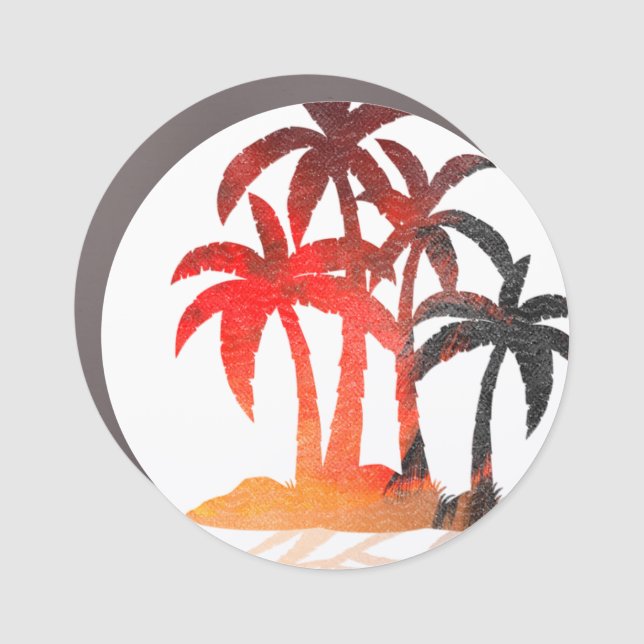 Beach Palm Trees Sunset Car Magnet (Front)