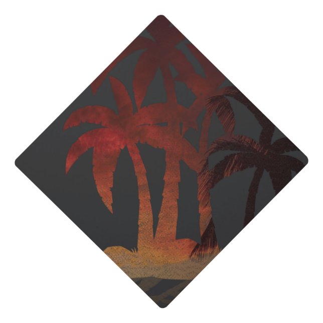 Beach Palm Trees Sunset Graduation Cap Topper (Front)