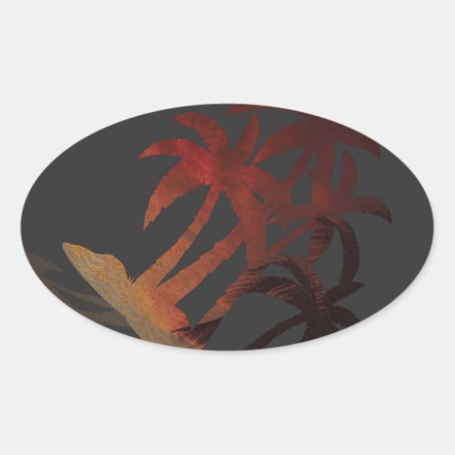 Beach Palm Trees Sunset Oval Sticker