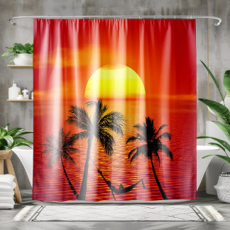 Beach Palm Trees Sunset | Shower Curtain