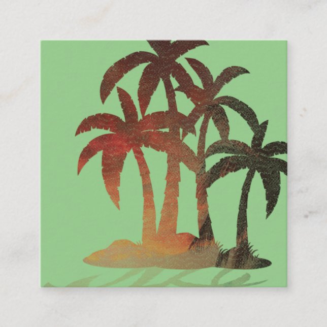 Beach Palm Trees Sunset Square Business Card (Front)