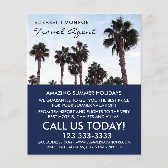 Beach Palm Trees, Travel Agent Advertising Flyer (Front)