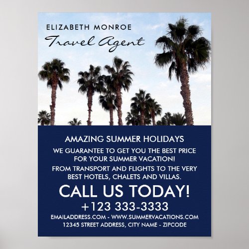 Beach Palm Trees Travel Agent Advertising Poster