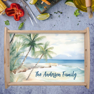 Beach palm trees tropical serving tray