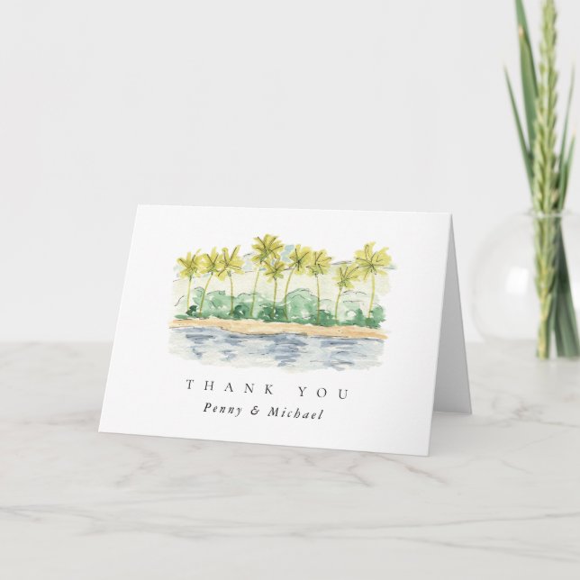 Beach Palm Trees Tropical Thank You Cards (Front)