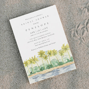 Beach Palm Trees Tropical Watercolor Bridal Shower Invitation