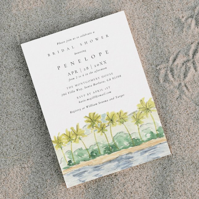 Beach Palm Trees Tropical Watercolor Bridal Shower Invitation (Creator Uploaded)