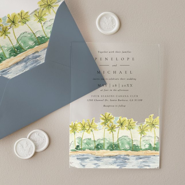 Beach Palm Trees Tropical Watercolor Wedding Acrylic Invitations (Beach Palm Trees Tropical Watercolor Wedding Acrylic Invitations)