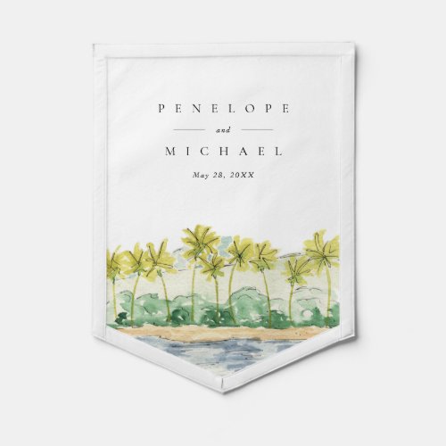 Beach Palm Trees Tropical Watercolor Wedding Decor Pennant