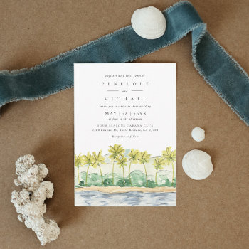 Beach Palm Trees Tropical Watercolor Wedding Invitation by MontgomeryFest at Zazzle