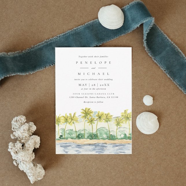 Beach Palm Trees Tropical Watercolor Wedding Invitation (Beach Palm Trees Tropical Watercolor Wedding Invitation)