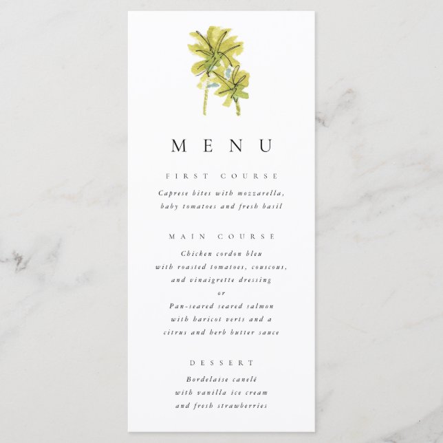 Beach Palm Trees Tropical Watercolor Wedding Menu (Front)
