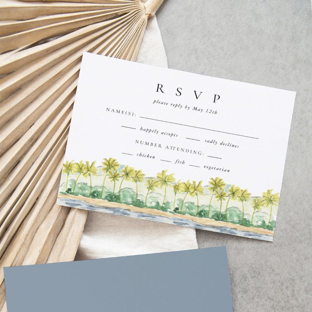 Beach Palm Trees Tropical Watercolor Wedding RSVP (Creator Uploaded)