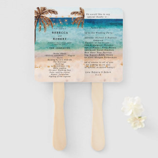 beach palm trees tropical wedding program fans