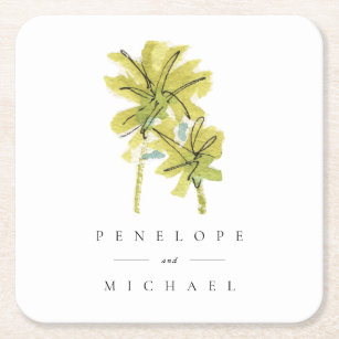 Beach Palm Trees Tropical Wedding Thank You Square Paper Coaster