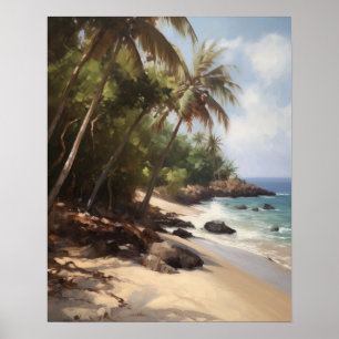 Beach Palm Trees Watercolor Art Print Poster