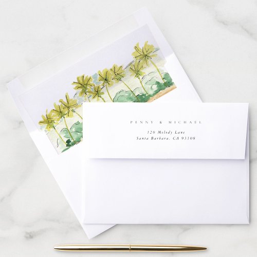 Beach Palm Trees Watercolor Return Address Envelope