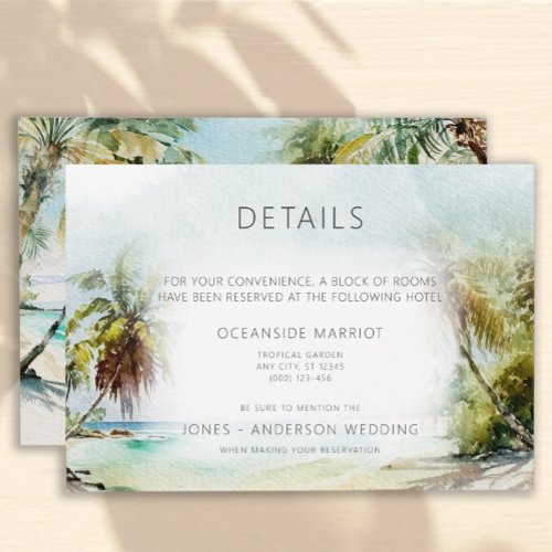 Beach Palm Trees Wedding Detail Enclosure Card