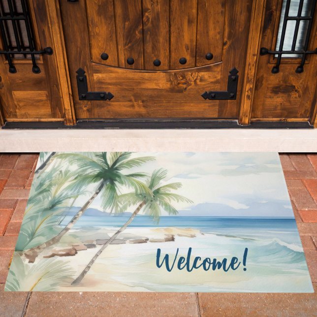 Beach palm trees welcome doormat (Creator Uploaded)