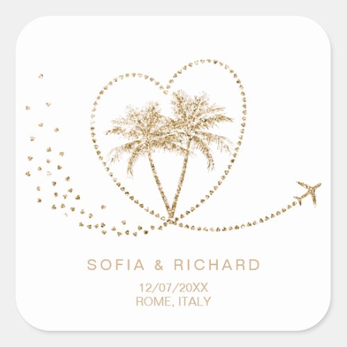 Beach Palm Wedding Destination Passport World Map Square Sticker