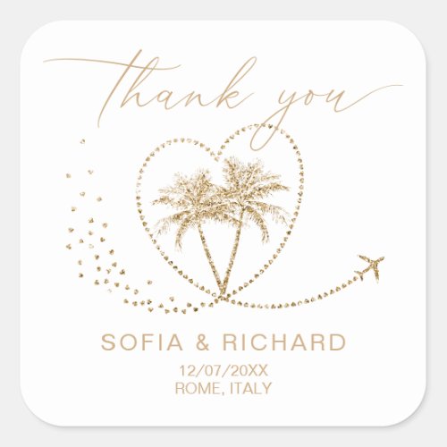 Beach Palm Wedding Destination Thank You Square Sticker