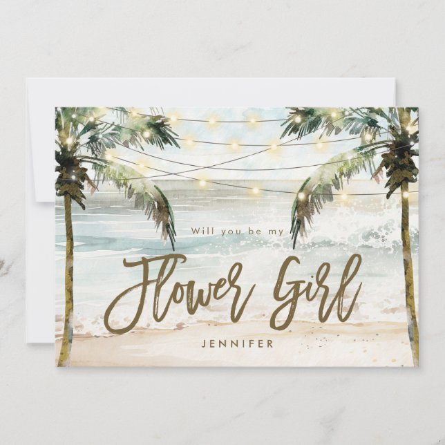 beach palms be my flower girl proposal card (Front)