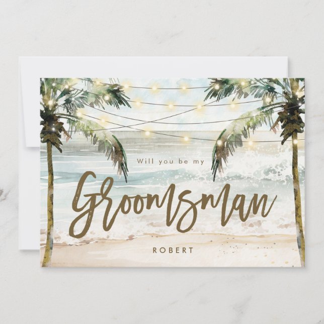 beach palms be my Groomsman proposal card (Front)