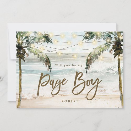 beach palms be my page boy proposal card