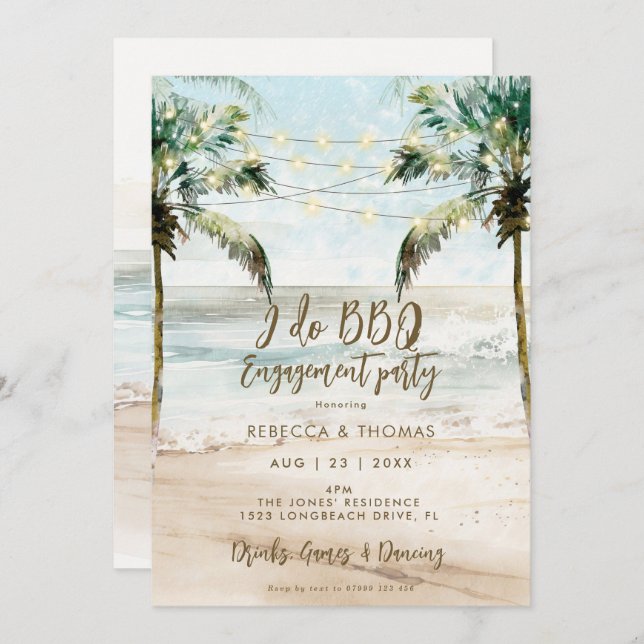 beach palms I do BBQ couples shower invitation (Front/Back)