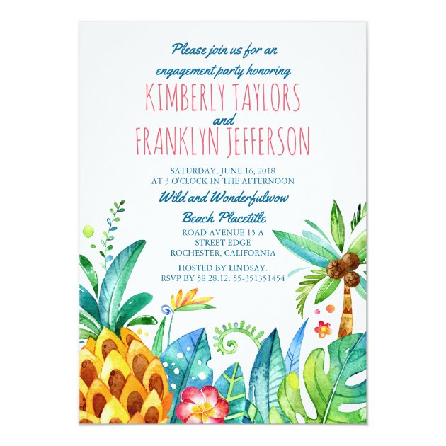 Beach Palms Pineapple Watercolor Engagement Party Invitation