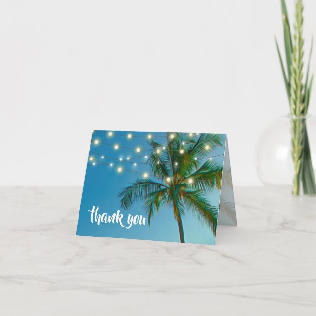 Beach Palms String Lights Wedding Thank You (Front)