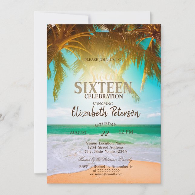 Beach Palms Summer Sweet 16 Party Invitation (Front)