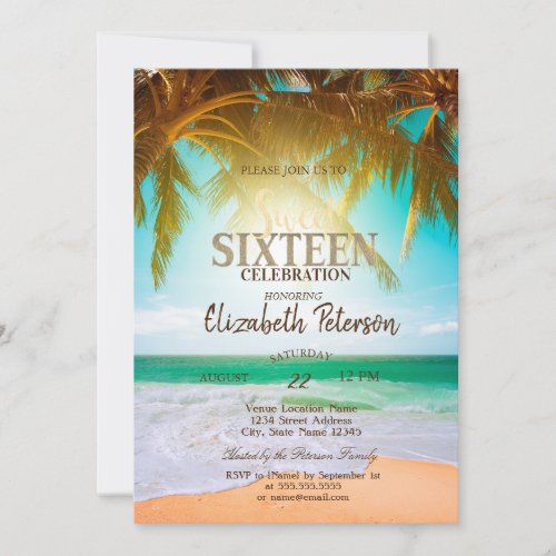 Beach Palms Summer Sweet 16 Party Invitation