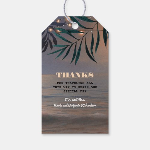 Beach Palms Sunset and String Lights Tropical Gift Tags