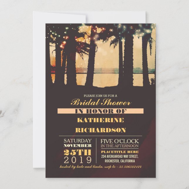 Beach Palms Sunset Bridal Shower Invitation (Front)