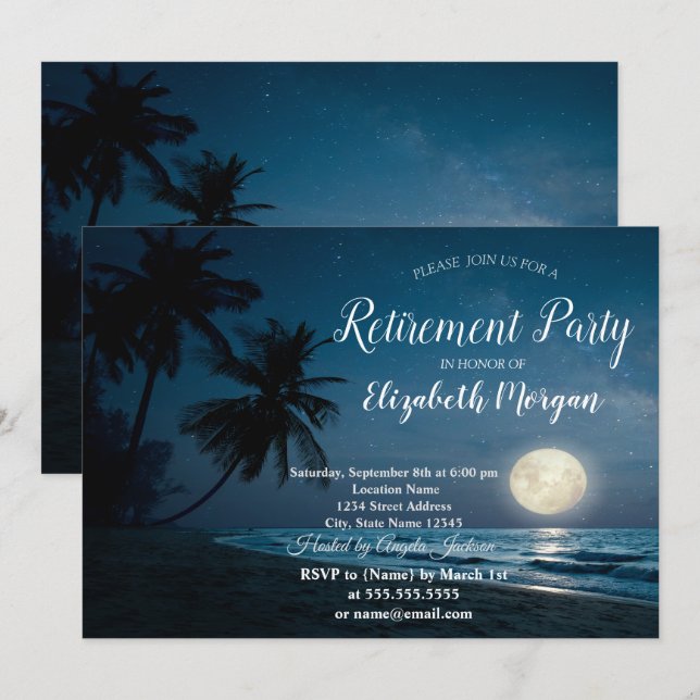 Beach Palms Sunset Retirement Party  Invitation (Front/Back)