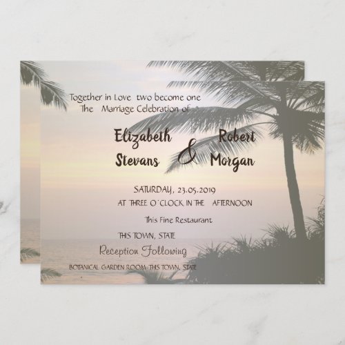 Beach Palms Sunset  Wedding  Invitation